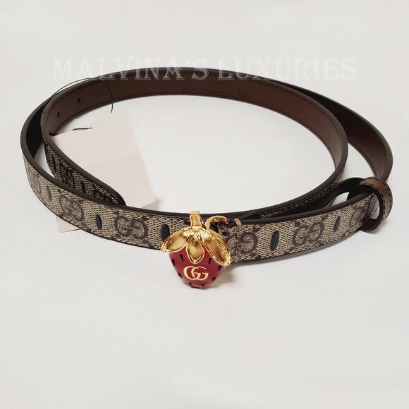 GUCCI BELT GG SUPREME CANVAS STRAWBERRY ENAMEL BUCKLE w DOUBLE G sz 100 / 40 - Picture 6 of 12